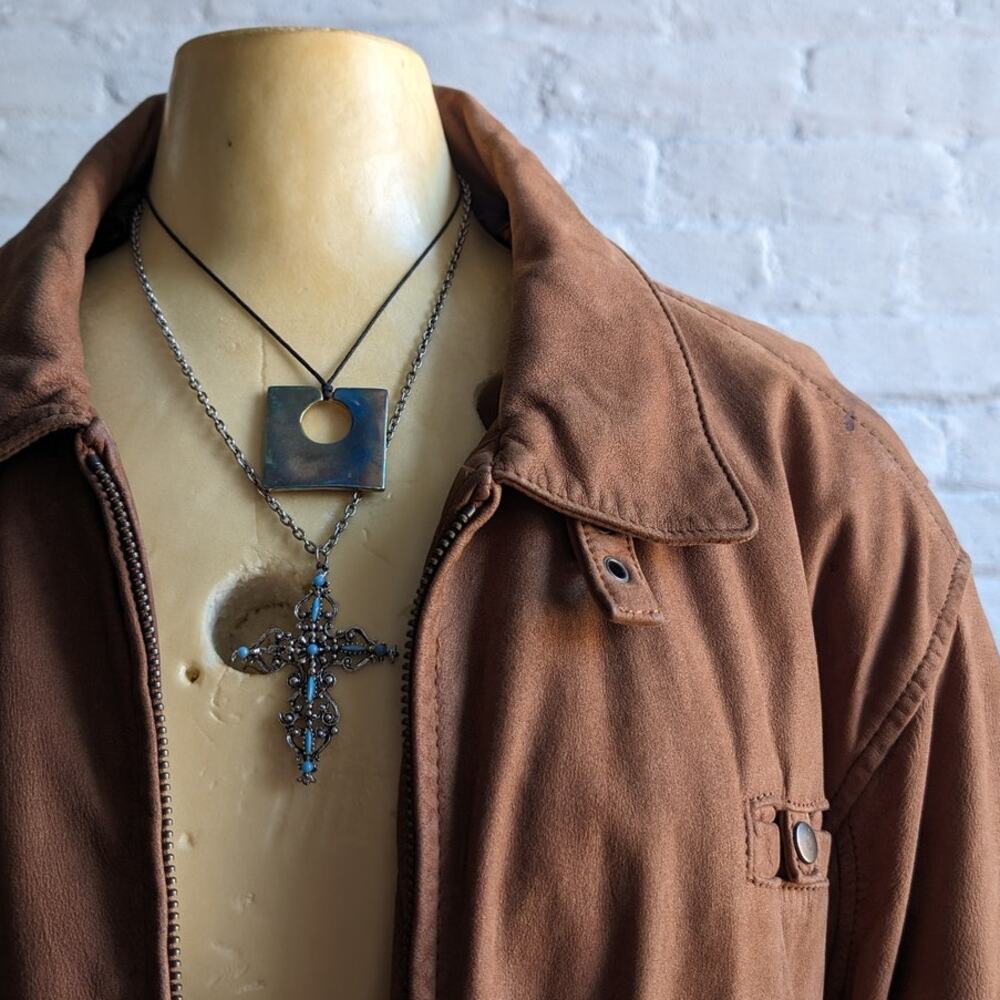 Vintage Brown Genuine Leather Bomber Jacket Aviator Earthtone Pilot Neutral Coat - Picture 6 of 10